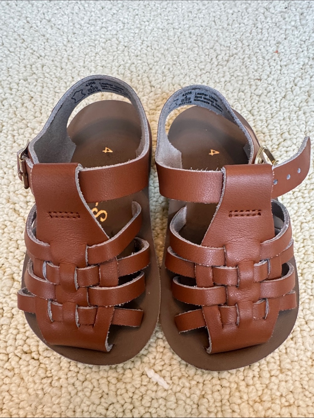 Kids Brown Woven Fisherman Sandals with Ankle Buckle